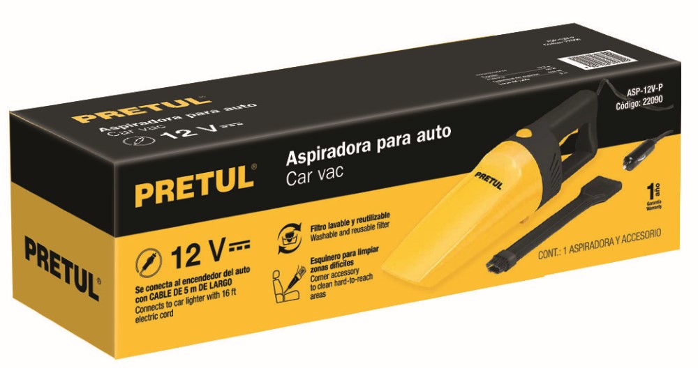 ASPIRADORA AUTO 12V PRETUL