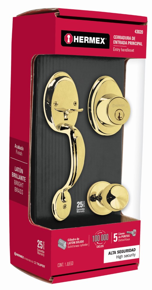 CERRADURA ENTRADA LATON BRILLANTE DOBLE