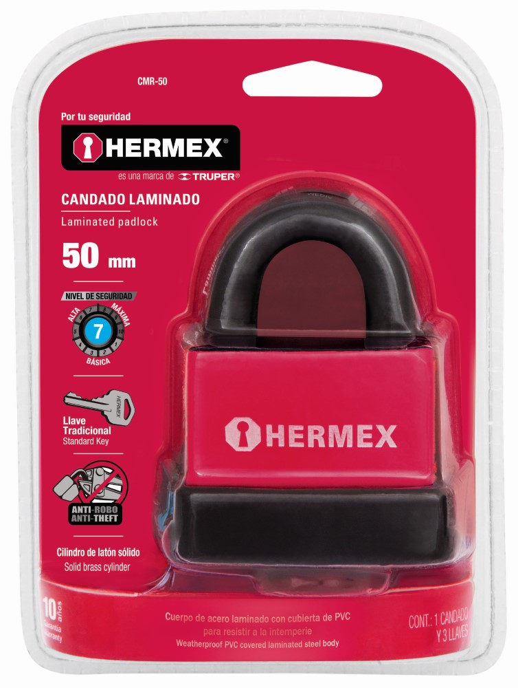 CANDADO LAMINADO CUBIERTA PLASTICA 50MM