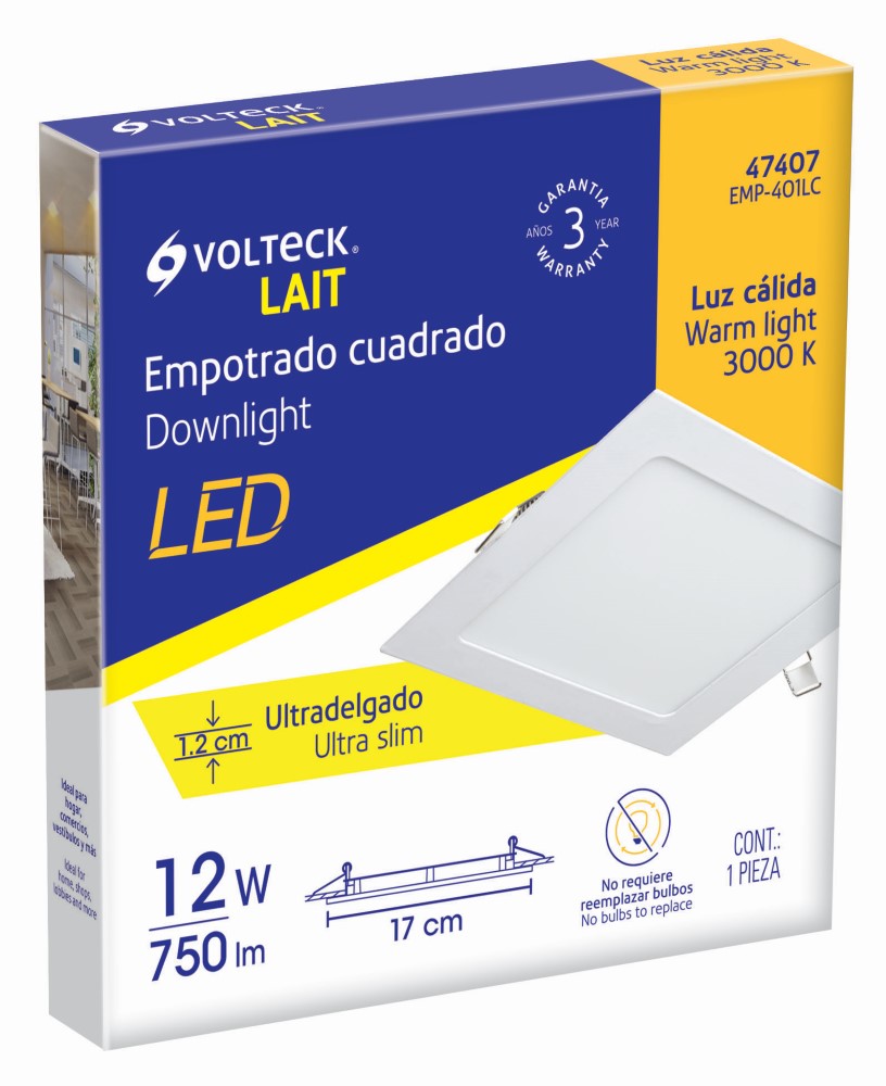 LUM ULTRA DELGADO LED 12W EMP CUAD L/CAL