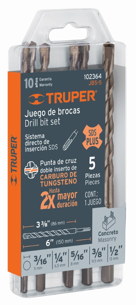 JUEGO 5 BROCAS CONCRETO SDS PLUS