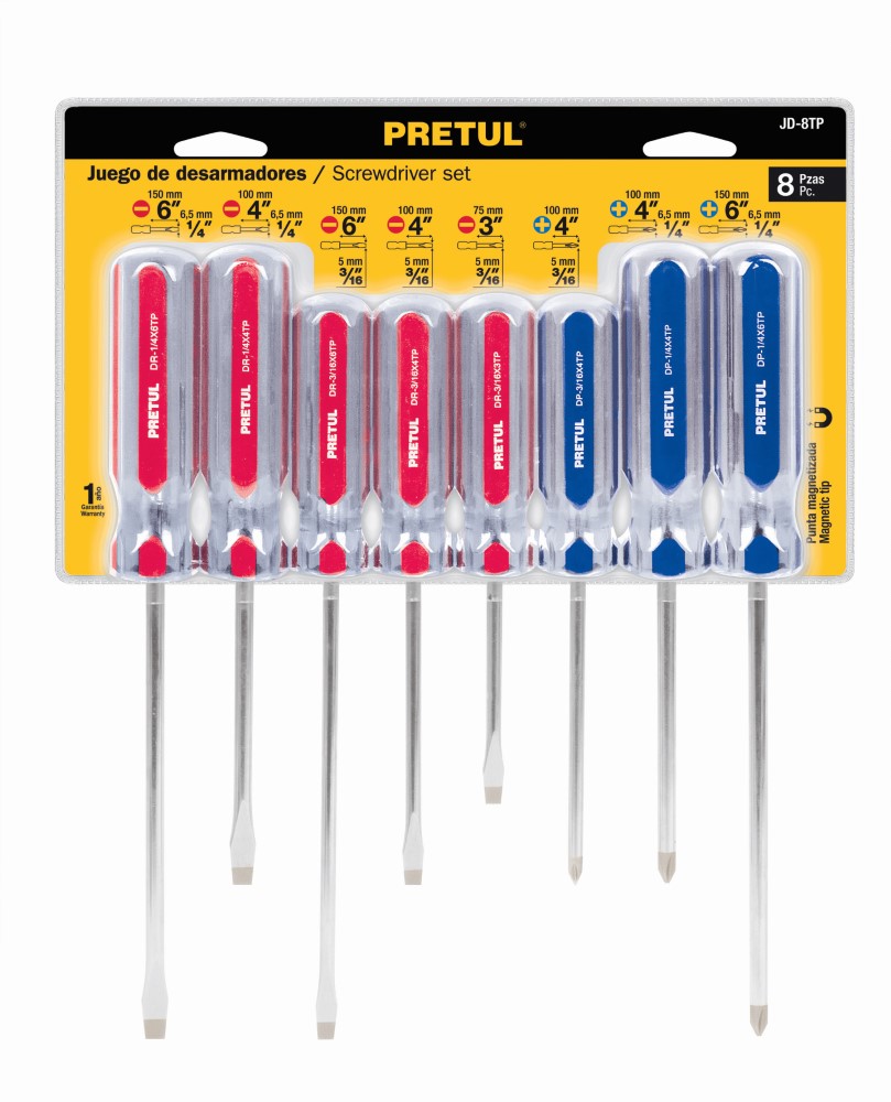 JUEGO DESARMADORES 8 PIEZAS MANGO PVC PR