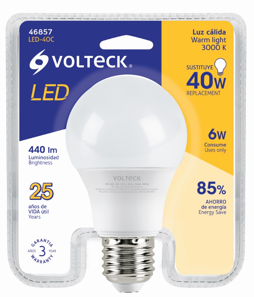 LÁMPARA LED, BULBO ESTÁNDAR A19 6W E27 1