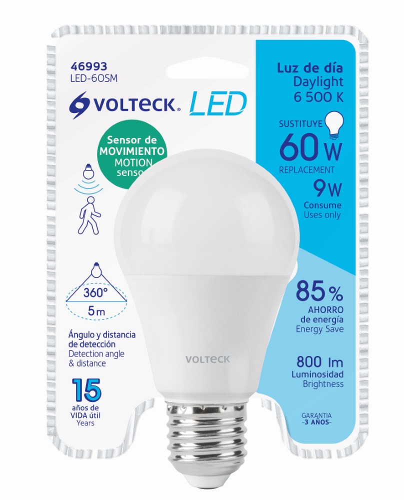 LAMPARA LED TIPO BULBO A19 9W C/SENSOR M
