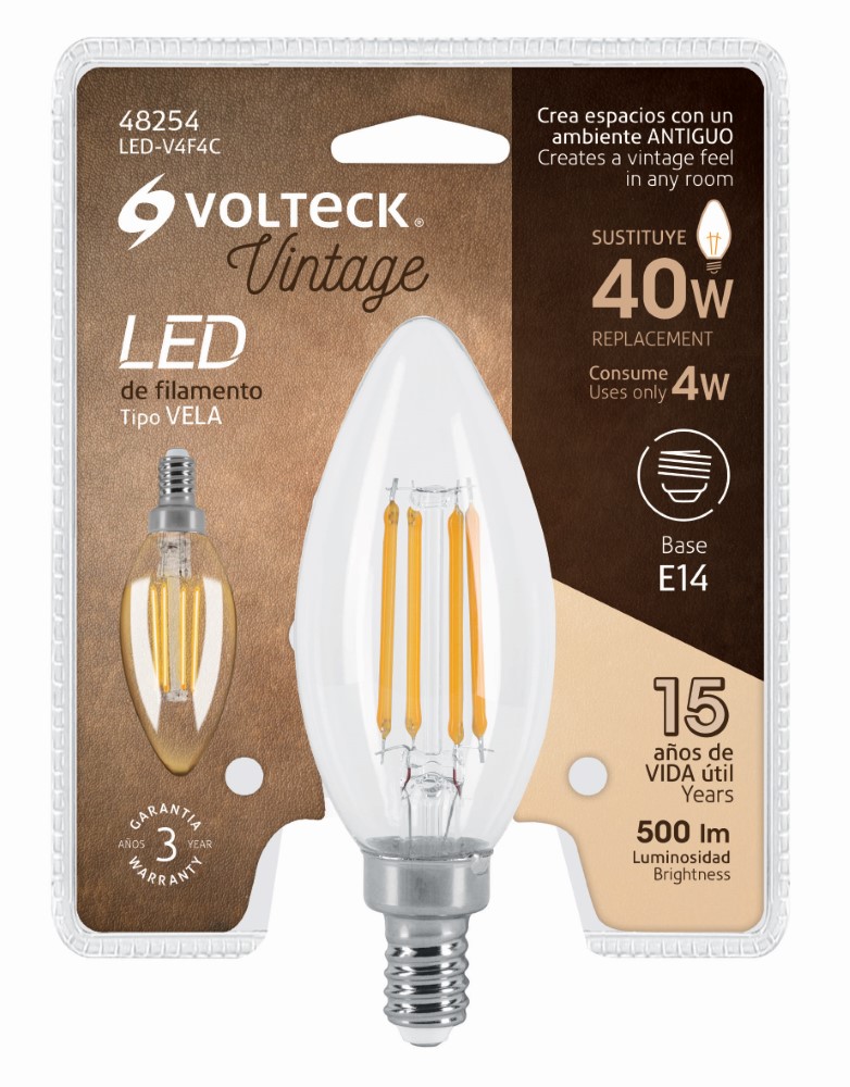 LAMPARA LED T/VELA 4W C/FIL B/E14 LUZ CA
